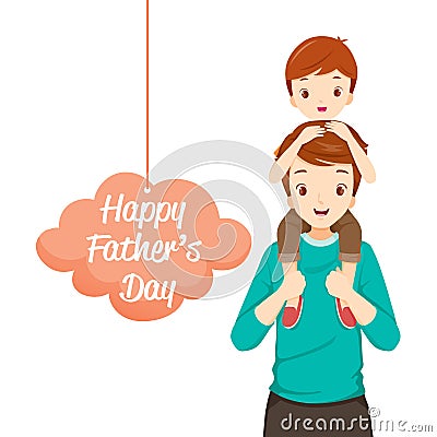 Father Carrying Son On His Shoulders Vector Illustration